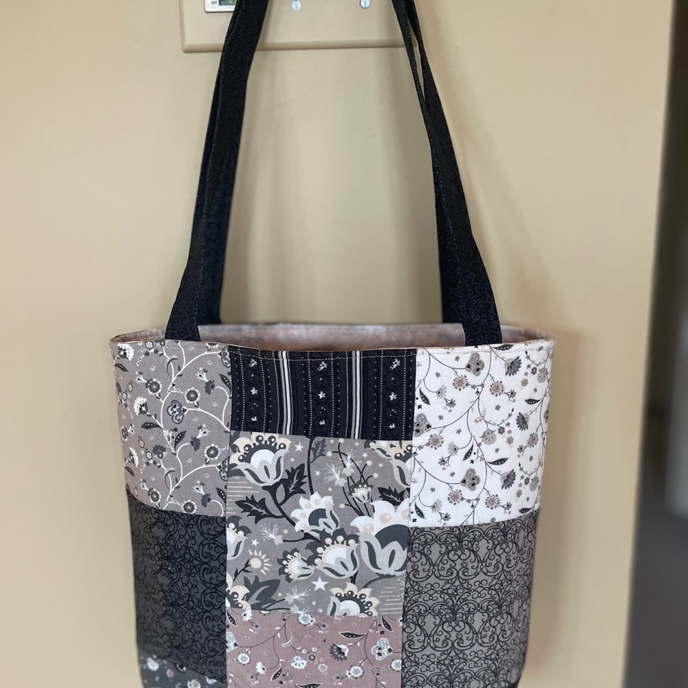 Patchwork Tote Bag - Black, Gray, Cream, Blush Pink